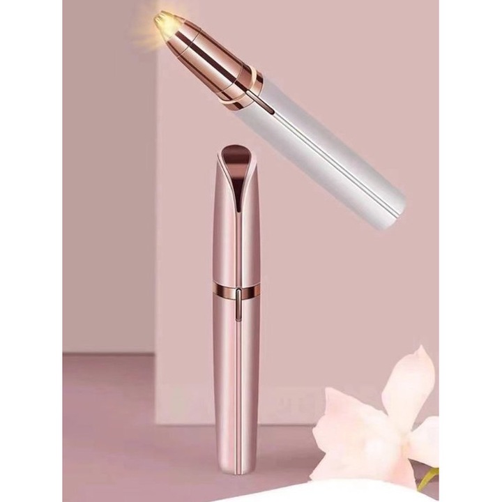 Női arcszőrtelenítő, csökkentett fájdalom, USB, pezsgőarany, 13x2x2cm