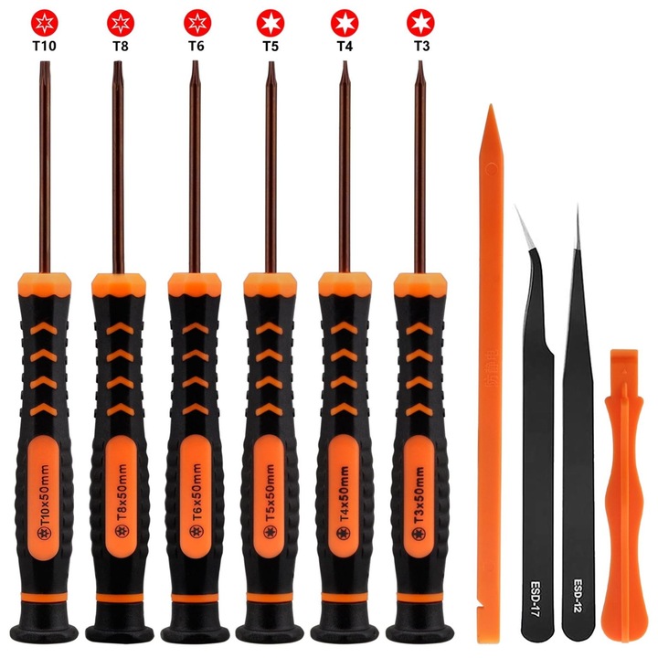 Комплект магнитни отвертки Torx 10 в 1, T3 T4 T5 T6 T8 T10, аксесоари, черен