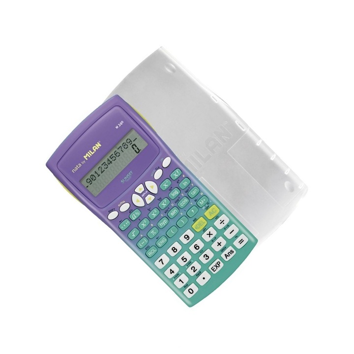 Calculator stiintific cu 240 de functii avansate, 10 + 2 digiti, afisaj pe 2 randuri, carcasa de protectie, violet-verde, pentru calcule complexe, 167 x 84 x 19 mm MILAN sku11