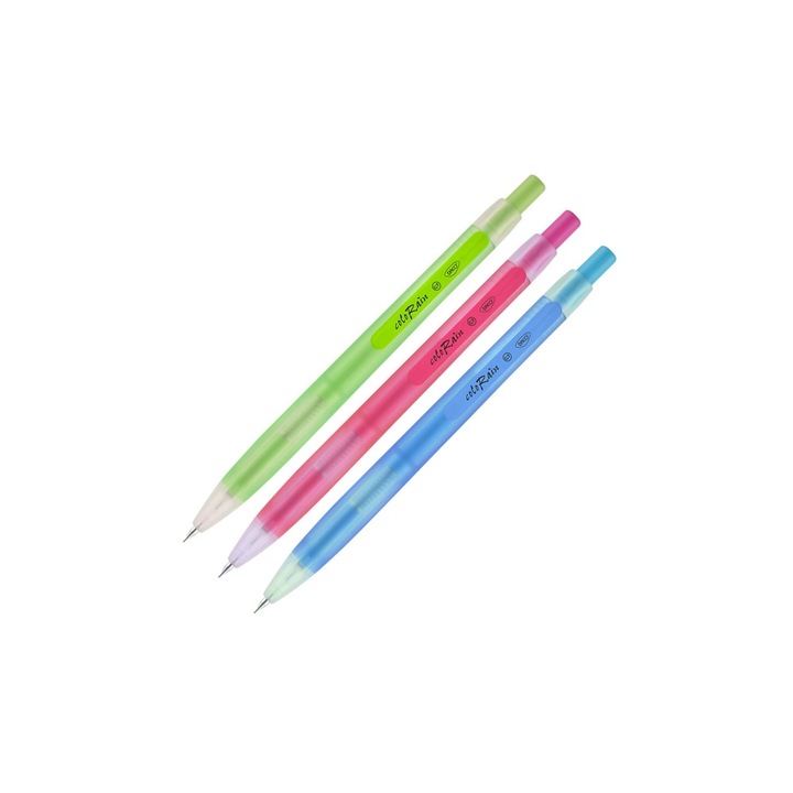Creion mecanic ColoRain 0.7 mm, corp din plastic rezistent, cu radiera integrata si grip antiderapant, pentru scriere precisa, controlata si confortabila. DACO sku11