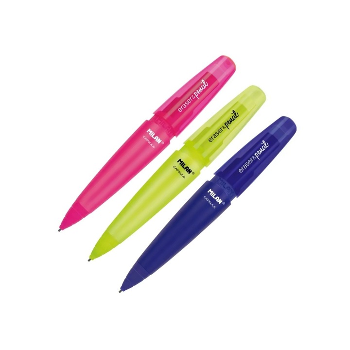 Creion mecanic cu mina 1.3 mm si duritate 2B, corp din plastic rezistent, cu radiera integrata, pentru scriere fluida si intensa, ideal pentru notite, schite si activitati scolare. MILAN sku11
