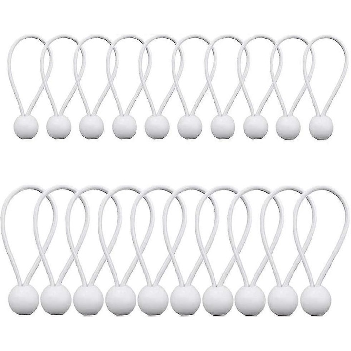 20 db fehér ponyvacsipesz készlet, 15cm és 20cm, gumikötél golyóval, strapabíró