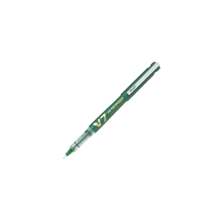 Pix Roller V7 reincarcabil, cerneala lichida verde vibranta, scriere fluida si precisa, fabricat din 71% plastic reciclat, o alegere sustenabila. PILOT sku11