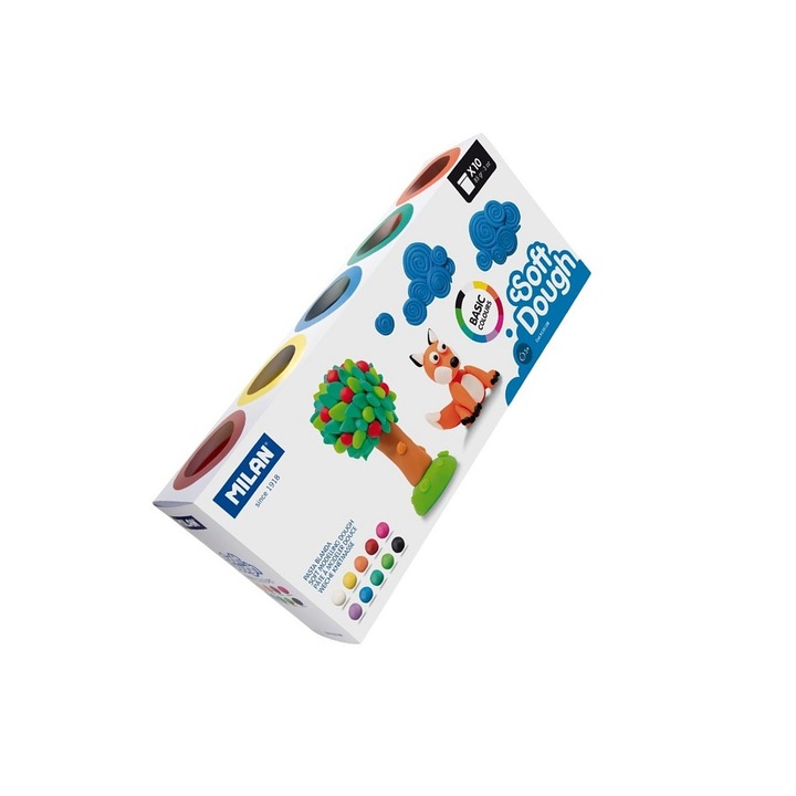 Plastilina usoara pentru modelaj, 10 culori vibrante, 85 grame per borcan, depozitare organizata in borcane colorate, ideala pentru activitati creative si dezvoltarea imaginatiei MILAN sku11