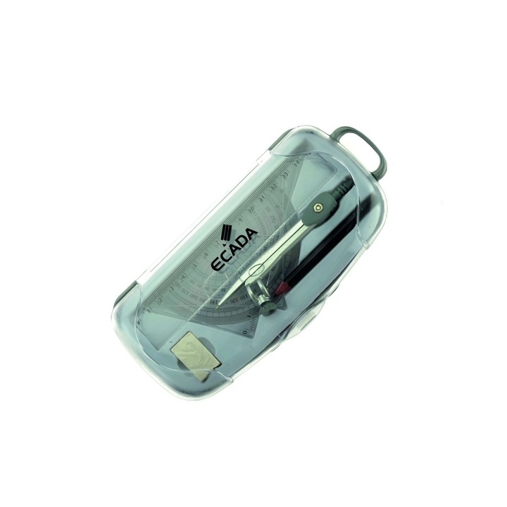 Trusa geometrie completa din plastic durabil, compacta si usor de transportat, ideala pentru elevi, cu 6 instrumente esentiale pentru masuratori precise si desen. ECADA sku11