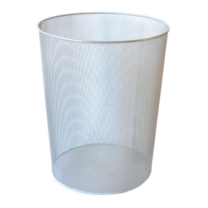 Cos de gunoi din plasa metalica, Argintiu, Dimensiuni 29x35 cm, design modern si minimalist, ideal pentru birou, locuinta si spatii profesionale, rezistent si usor de intretinut ECADA sku28