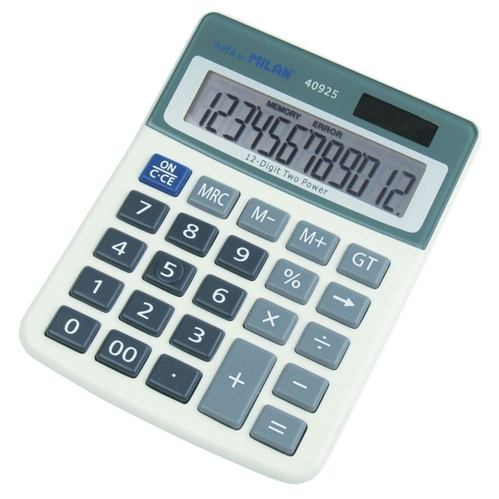 Calculator de birou cu afisaj mare 12 digiti, alimentare duala solara si baterie, taste din plastic rezistente, ideal pentru calcule uzuale la birou, acasa sau scoala, compact, albastru MILAN sku28