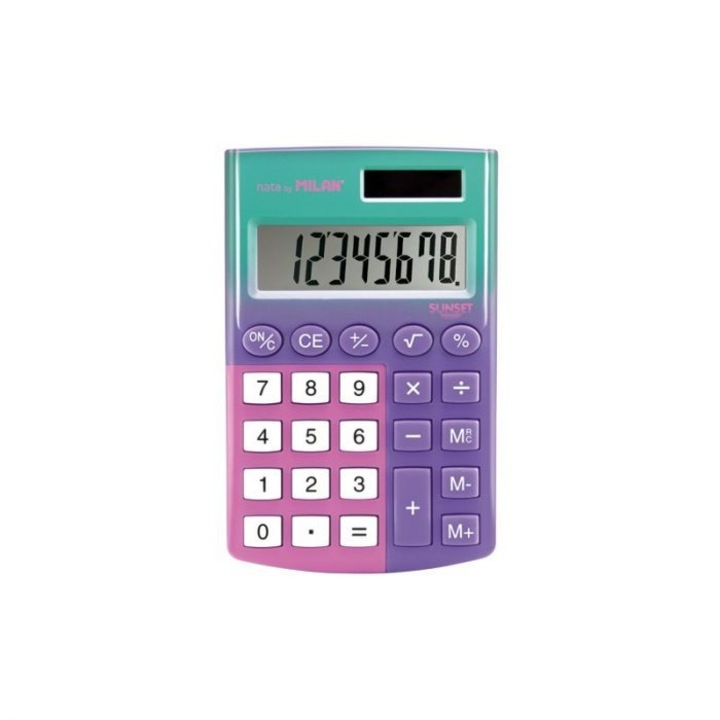 Calculator electronic de buzunar Sunset, 8 digiti, 24 taste, Mov/Roz, cu alimentare solara si baterie, pentru calcule rapide la birou, scoala si acasa MILAN sku28