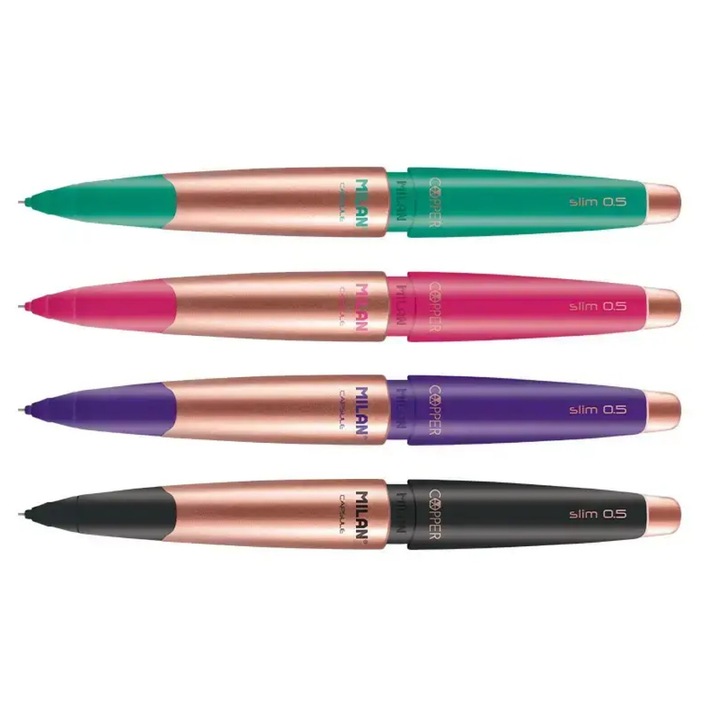 Creion mecanic cu mina 0.5 mm, design modern Copper Series, corp din plastic rezistent, grip ergonomic si radiera integrata, ideal pentru scriere precisa si schite detaliate MILAN sku28
