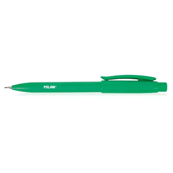 Creion mecanic PL1, mina 0.9 mm, duritate 2B, corp verde, cu radiera extra-lunga integrata, pentru linii intense, scriere fluida, desen artistic si notite vizibile MILAN sku28
