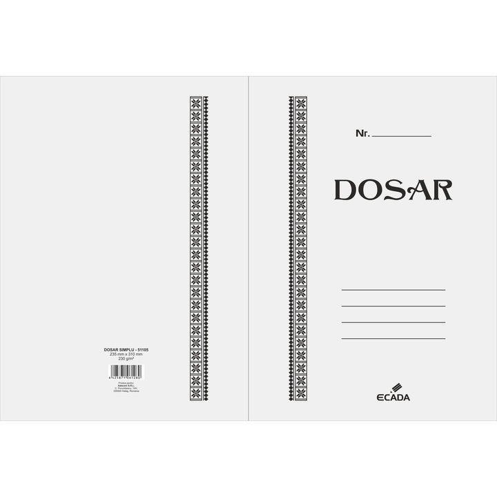 Dosar simplu Alb pentru documente A4, din carton durabil, Set 100 bucati ideal pentru organizare practica si protectie eficienta la birou, scoala sau acasa ECADA sku28