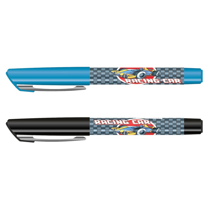 Pix roller Racing Car, design sportiv inspirat auto, scriere cursiva si precisa, corp plastic rezistent, clema metalica, Multicolor, patron standard/lung. ECADA sku28