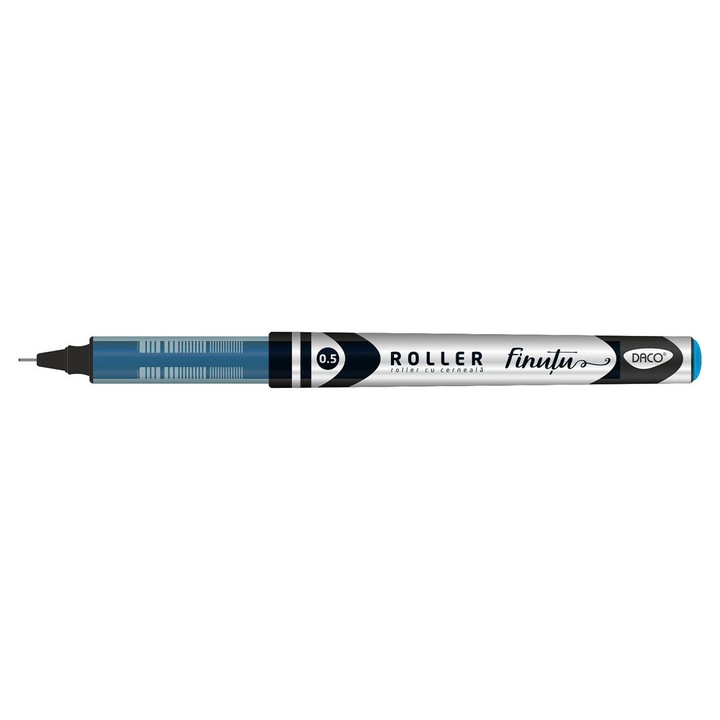 Pix roller Finutu’ cu cerneala albastra si varf de 0.5 mm, corp ergonomic din plastic si clema metalica, pentru scriere fina, precisa si confortabila la birou sau scoala. DACO sku28