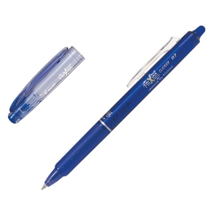 Pix roller Clicker 0.7 mm, cerneala termosensibila albastra, mecanism retractabil, radiera integrata pentru corectare instanta, scriere fina si fluida, ideal pentru notite si birou. PILOT sku28