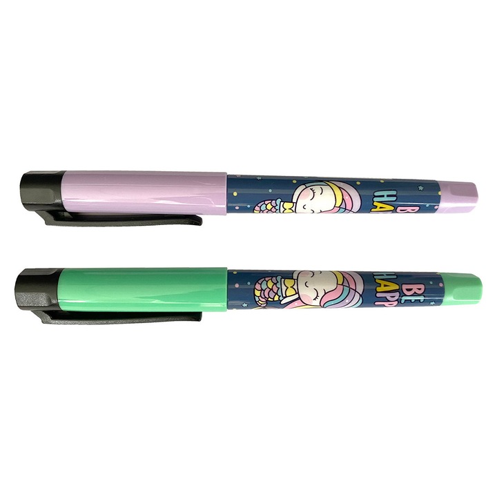 Pix roller Be Happy, corp din plastic usor si rezistent, cu clema pentru prindere sigura, scriere cursiva si precisa, ideal pentru scoala, birou si activitati zilnice ECADA sku28