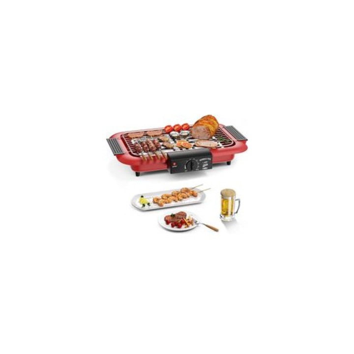 Gratar electric 2000W portabil, negru-rosu, 51x36x13cm