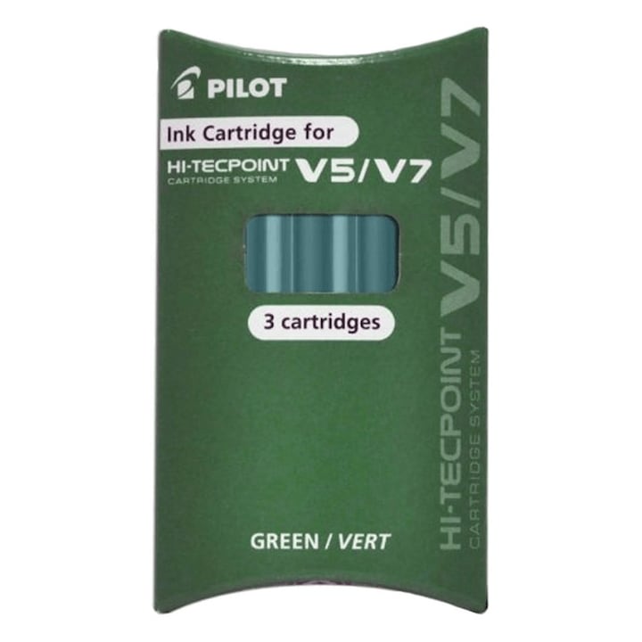 Rezerva Roller compatibila V5 si V7, cu cerneala lichida Verde, pentru scriere fina, cursiva si fara intreruperi, vizibilitate excelenta pe hartie. PILOT sku28
