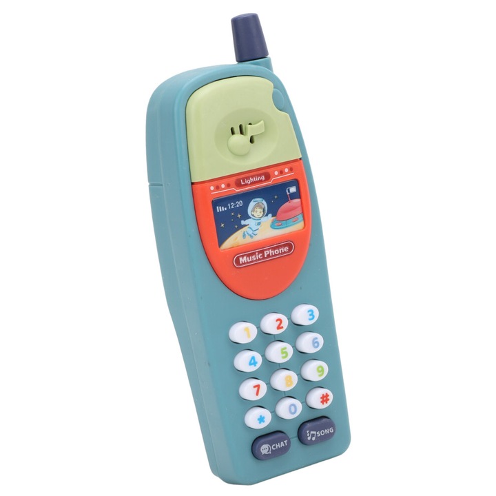 Bébi telefon játék, műanyag, zene, kék, 15x5cm