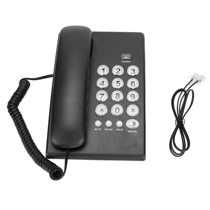 Telefon fix cu fir, butoane mari, negru, multifunctional, desktop