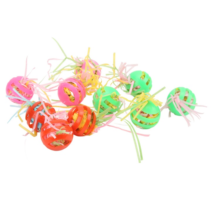 Set 10 mingi colorate pentru papagali,cu clopotel, 5cm