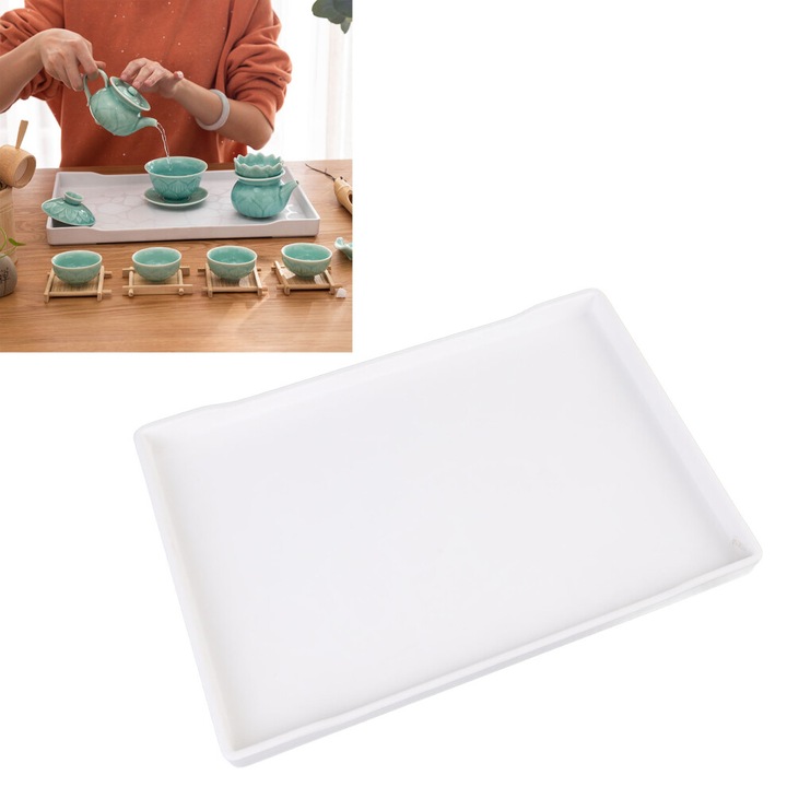 Tava servire dreptunghiulara plastic alb 23x33cm