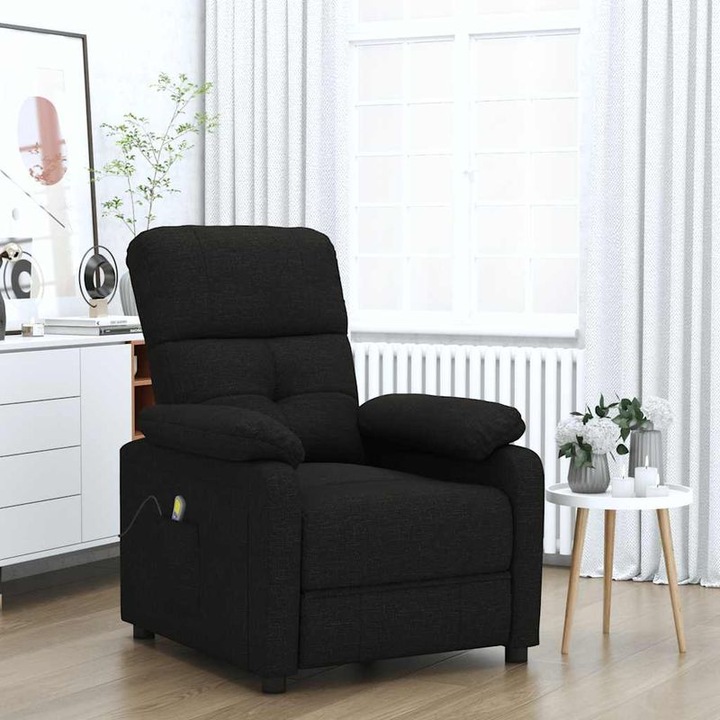 Fotoliu masaj, material textil negru, 73x90x100cm, 6 puncte vibratii, reglabil manual