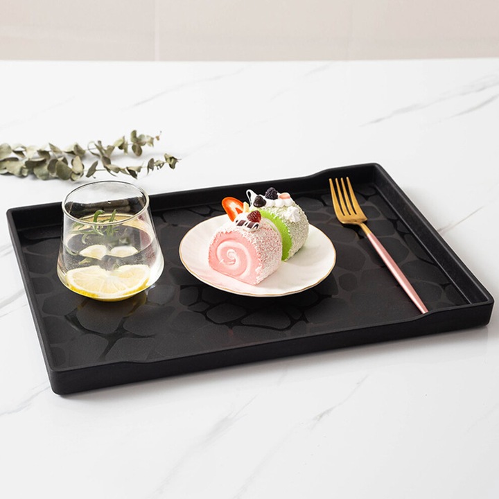 Tava servire plastic negru minimalist 28x19.5cm antiderapant