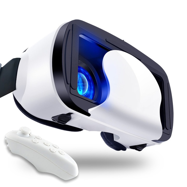 Casti VR cu Controller, Ochelari VR 3D Reglabili, Casti de Realitate Virtuala HD cu Blu-ray, Protectie pentru Ochi, Compatibile cu Telefoane Mobil/Android de 5~7 Inch