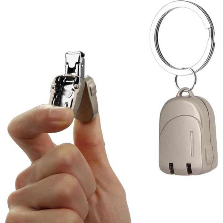 Mini összecsukható hordozható körömcsipesz, rozsdamentes acél, hátizsák design, ezüst
