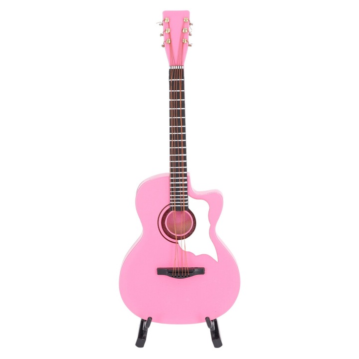 Gitár modell, rózsaszín bükkfa, 18cm, precíz kialakítás