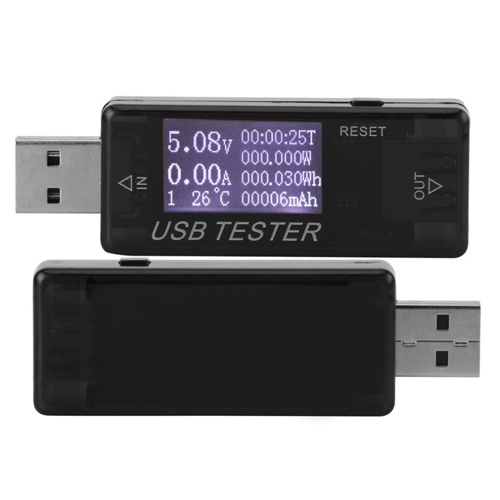 Tester digital USB tensiune curent 8 in 1 negru 4-30V 0-5A 0-150W
