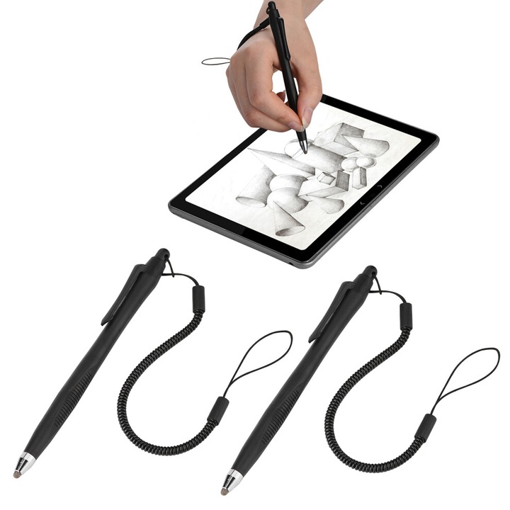 Stylus pen, 2 buc, negru, 9x126mm, plastic