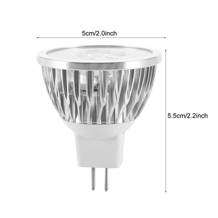 Bec LED 12V MR16 3W meleg fehér alumínium 5.5x5x5cm