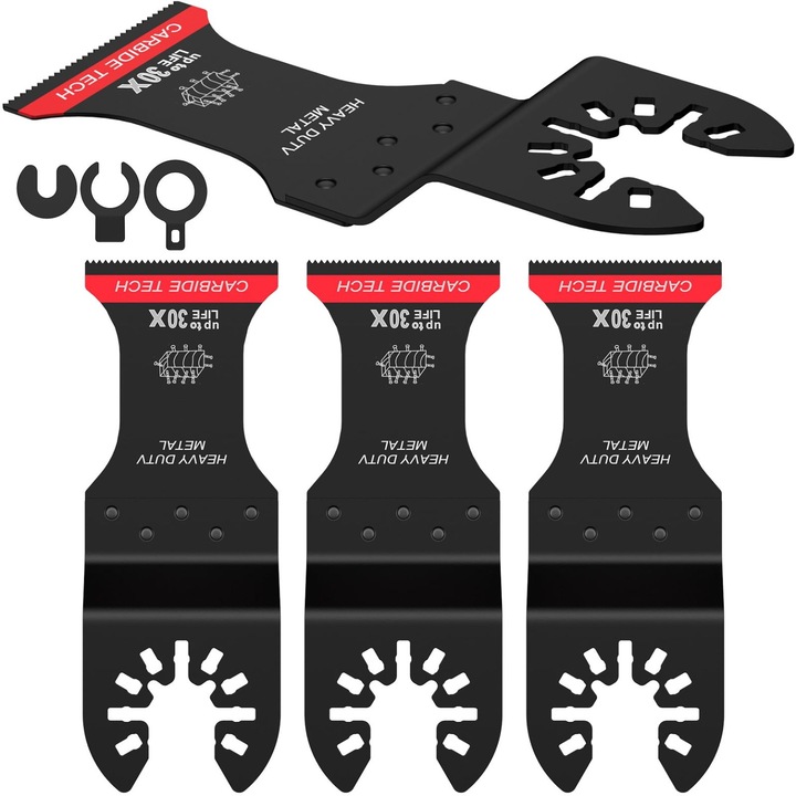 Set 4 lame oscilante din carbura, negru, 35x40mm, cu 3 adaptoare