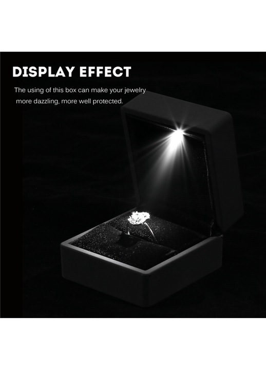 Fekete LED ékszerdoboz, 6.5x6x5cm, gyűrűkhöz