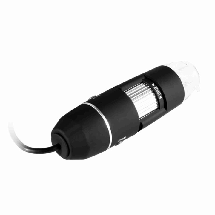 Hordozható mikroszkóp 1000x, USB, 8 LED, fekete, 11.5x3x2cm