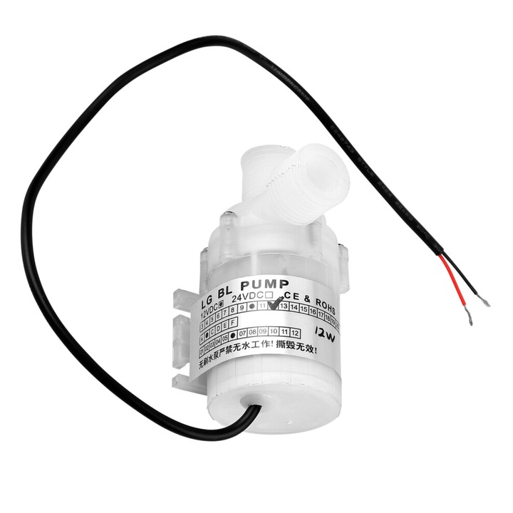 Mini merülő szivattyú 12V 12W, csendes, fehér, 3.5m, 7.5L/perc
