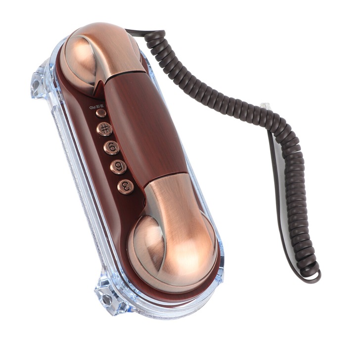 Telefon fix retro perete, design antic, cupru rosu, 7.9x19.7x8.6cm