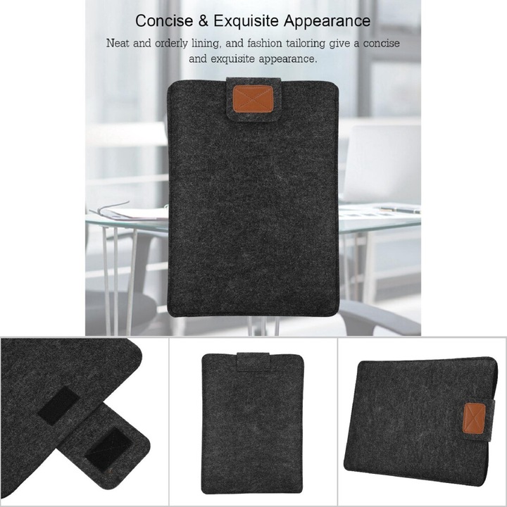 Laptop tok 13in, fekete, PU és filc, 36.5x27x1.2cm, ütésálló