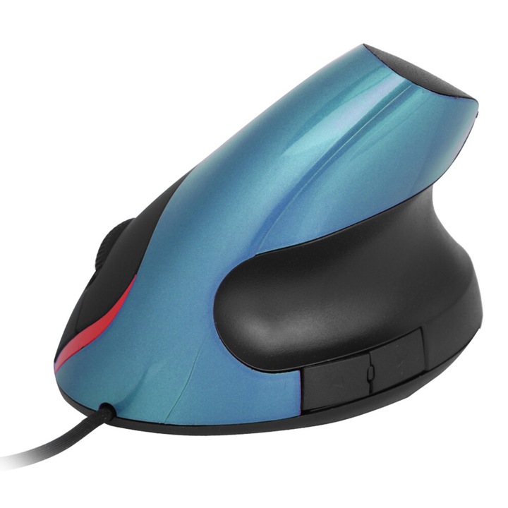 Egér függőleges ergonómikus USB, kék, 10.5x6.5x8.2cm