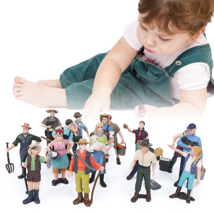 16 db-os miniatűr farm figura készlet, műanyag, oktató