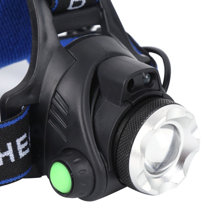 Lanterna frontala LED, incarcabila USB, aluminiu, 214g, negru