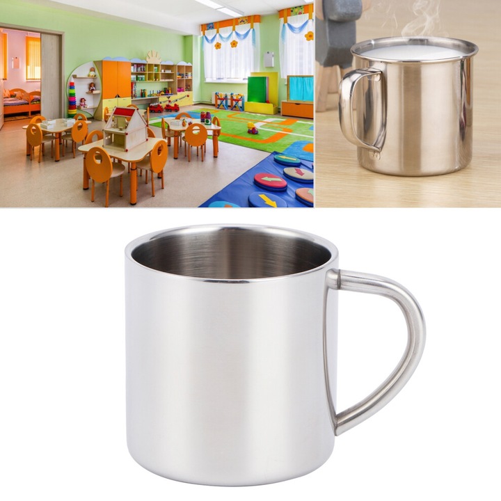Tejes tea csésze, 304 rozsdamentes acél, 130ml, ezüst, 6x6cm