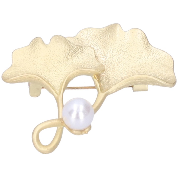 Arany színű fém ginkgo levél bross 3.8x4.2cm