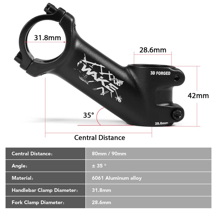 Pipa bicicleta 35 grade ultrausoara aluminiu 80x31.8mm, 90x31.8mm