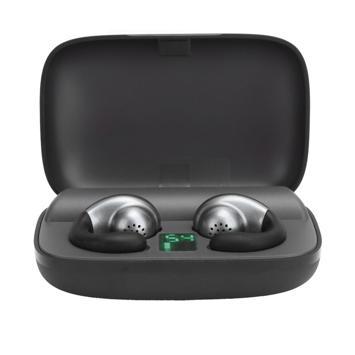 S19TWS vezeték nélküli Bluetooth fülhallgató, fekete, 50mAh, 2200mAh, 10m