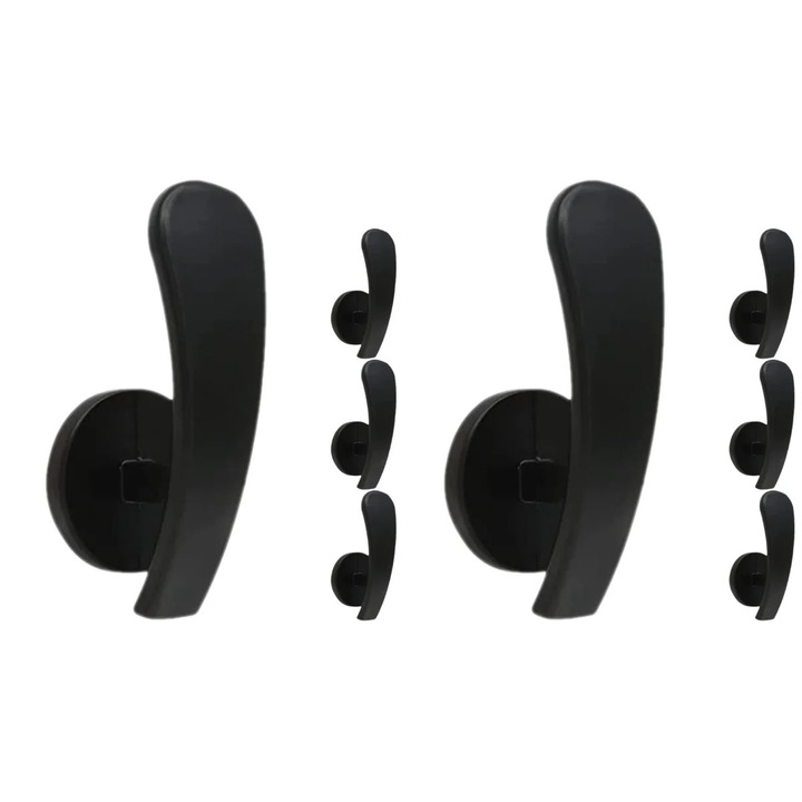 Set 8 carlige prindere perdea, aluminiu, negru, 6.6x2.8x2.8cm