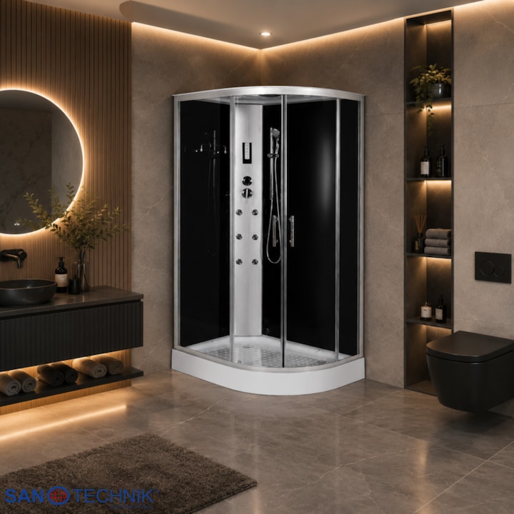 INTENSE BLACK - Cabina de dus completa, 120x80x210cm, colt stanga - TM120
