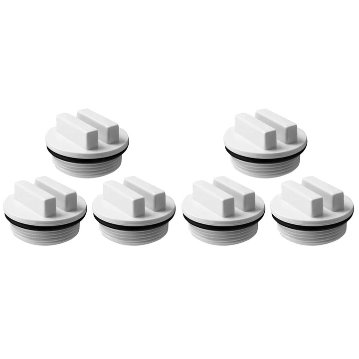 Set 6 dopuri filetate pentru piscina, plastic, 5.5x5.5x3.5cm, alb