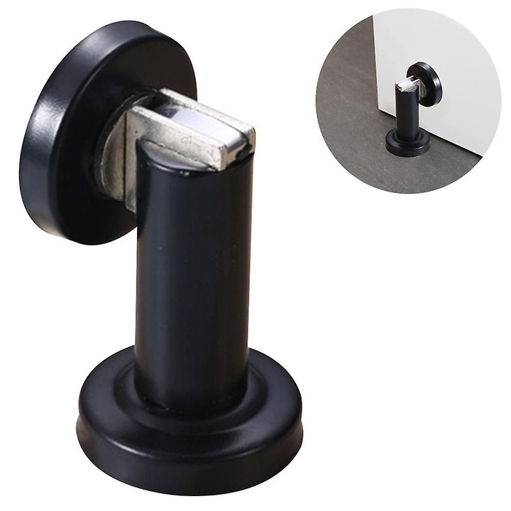 Opritor usa inox periat, negru argintiu bronz, 5.2x5.2x8cm, montare perete podea